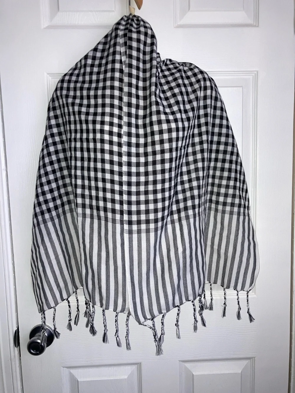 Krama Cambodian Scarf Black White Checkered Stripes Unisex 59 x 18 inches